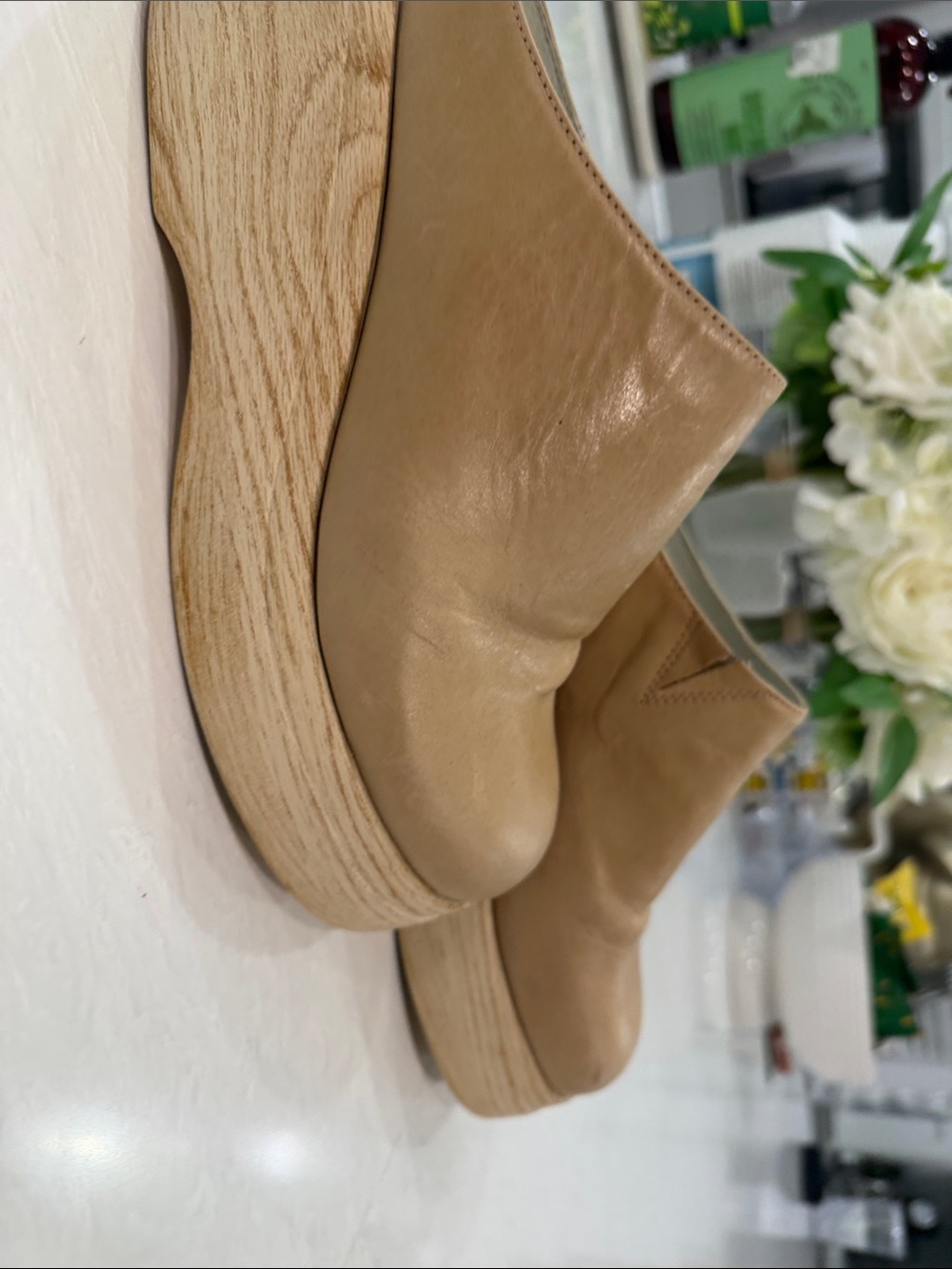 Free People Tan Leather Platform Clogs
